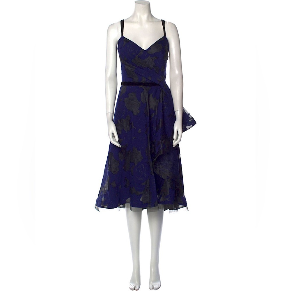 Pamella Roland | A-Line Midi Floral Dress with Horsehair Trim